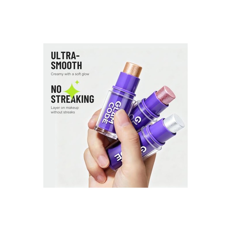 Glam Code Highlighter Stick, Creamy Long Lasting Shimmer Glow Face