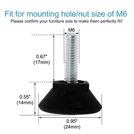 Sourcingmap M6 x 17 x 24 Screw on Leveling Feet Adjustable Leveler Floor Protector for Machine Furniture Table Desk Leg 4 Pack