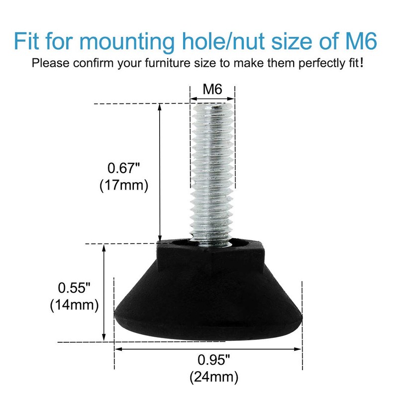 Sourcingmap M6 x 17 x 24 Screw on Leveling Feet