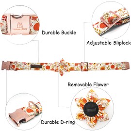 Lionheart glory Premium Dog Collars Flower Dog Collar Heavy Duty Adjustable Fall Dog Collar X-Small Puppy Pumpkin Dog Collar Flower Dog Collar with Bow Tie