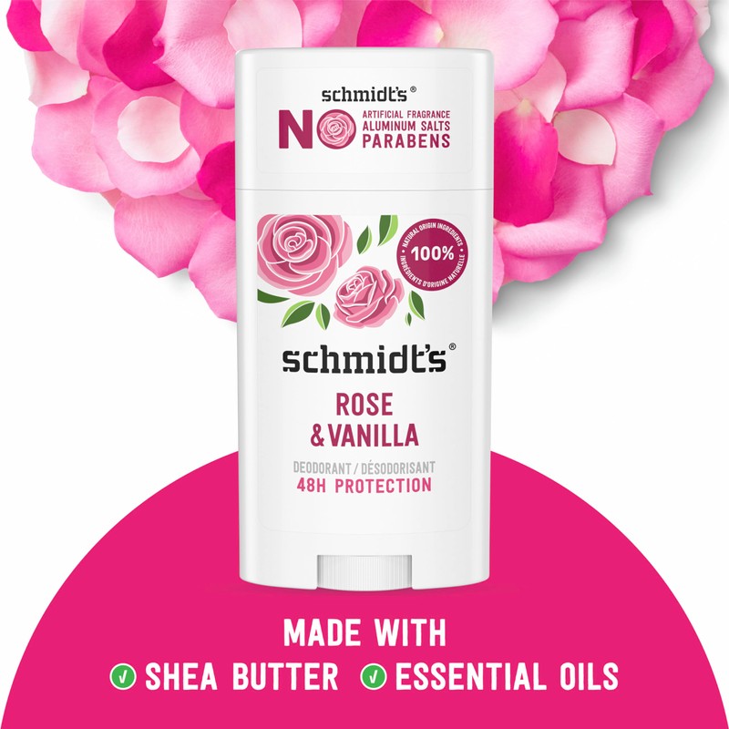 Schmidt's Aluminum-Free Vegan Deodorant Rose & Vanilla with 24 Hour