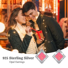 Opal Stud Earrings for Women, 925 Sterling Silver Minimalist Opal Stud Fashion Earrings Small Opal Square Stud Earrings for Women Mother, Sterling Silver, Moissanite