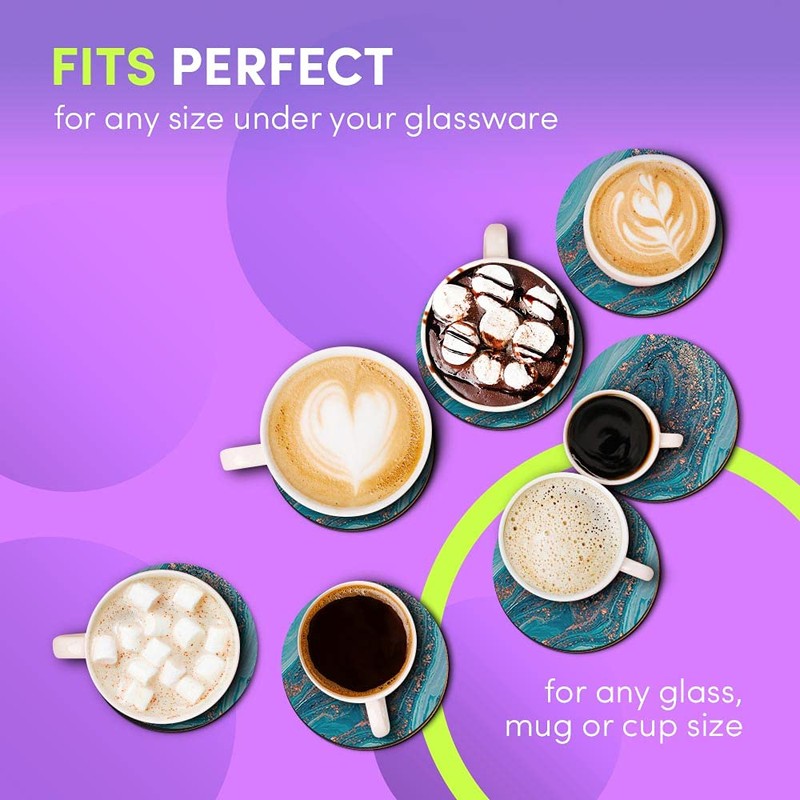 Destination Vinyl ltd 4 x Round MDF Turquoise Marble Effect