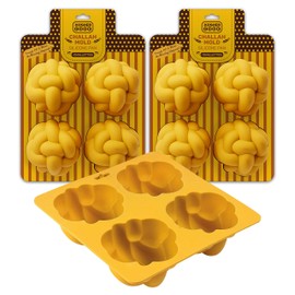 The Kosher Cook Silicone Braided Challah Mold - 4 Small Challettes - Braided Oval Challah Pan - Challah Bread Baking Mold - No Shaping Required - 2 Pack