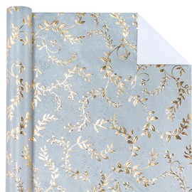 WRAPAHOLIC 3D Kraft Wrapping Paper Roll - Mini Roll - 17 Inch x 16.5 Feet - Gold and Light Grey Leaves Design with Embossed Perfect for Birthday, Holiday, Wedding, Baby Shower