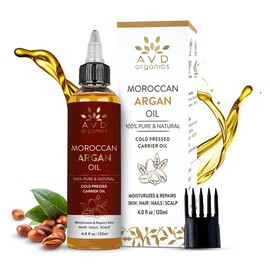 AVD Organics Argan Oil 120ml – 100% Pure & Natural, Cold-Pressed Moroccan Argan Oil for Hair, Skin, Face & Nails – Natural Moisturizer for Softness, Shine & Hydration (4.05 fl oz)