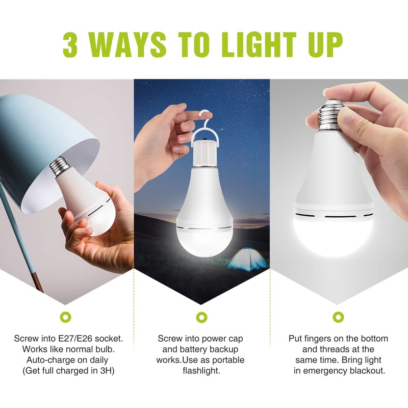 Neporal 4 Pack Emergency-Rechargeable-Light-Bulb, Stay Lights Up When Power Failure,
