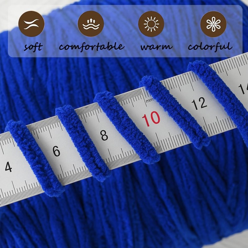 NOTIONSLAND Chunky Chenille Knitting Crochet Yarn (Sapphire Blue, 800g)
