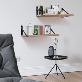 Floating Shelves for Wall, 12 Inch Deep Floating Shelves Set of 2, 16W x 12D Rustic Farmhouse Shelves Wide Display Ledges for Living Room Kitchen Bathroom Bedroom - Carbonized Black