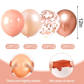 Balloons Rose Gold, Pack of 100 Rose Gold Latex Balloons, Helium Balloons Rose Gold with Rose Gold Confetti Balloons for Girls Birthday Wedding Engagement Anniversary Baby Shower Decoration