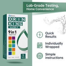 AAwipes Water Testing Kits for Drinking Water: 9 in 1 5 Strips with Alkalinity, Lead, pH, Hardness, Copper, Nitrate, Nitrite & Chlorin (5)