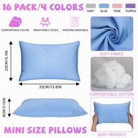 Kigley 16 Pcs Mini Pillow 14" x 9" Small Pillows for Daycare Sleeping Pillows for Sleeping Light Colors Travel Nap Pillow Pillow for Nap Time Pet Neck Lumbar(Light Colors)