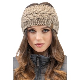 VIVISENCE Women's Winter Headband Made of Thick Yarn with Perfect Fit for Optimal Ideal for Cool Autumn Days and Stylish Design with Soft Fleece Lining Model 7094, beige