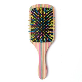 WIN SUN Natural Bamboo Paddle Hair Brush, Black and Multicolor, Hair Brush for Women, Girls and Kids, Detangling Brush for All Hair Types, 9.6in*6.1in*1.8in, 125g