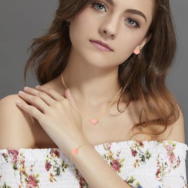 GUSXPPD Heart Necklaces For Women, Heart Necklace Earrings Bracelet Set, Adjustable Bracelet Heart, Tiny Heart Stud Earrings, Heart Jewellery Set Gift For Wedding, Birthday, Anniversary, Alloy Steel,