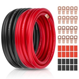 1/0 AWG 40FT Copper Clad Aluminum Battery Cable Kit (20FT Red + 20FT Black)