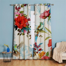 Koudi Floral Blackout Curtains Birds Flowers Decor Darkening Window Curtain Drapes with Grommet Thermal Insulated Curtain Panels for Bedroom Living Room Dining Room, 2 Panels, 52x63 Inch