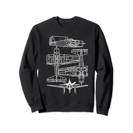 Grumman F6F Hellcat WW2 Navy Airplane Blueprint Sweatshirt