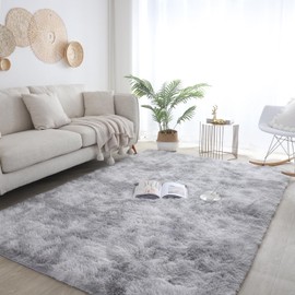 THQZLH Gray Rug 5x7 - Light Gray Fluffy Rug, Perfect for College Dorms or Living Rooms, Washable Bedroom Rug