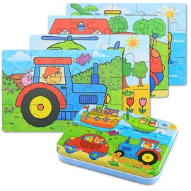 BBLIKE Jigsaw Puzzles Toy in a Box for Kids, Pack of 4 with Varying Degree of Difficulty Educational Learning Tool Best Birthday Present for Boys Girls (Vehicle)