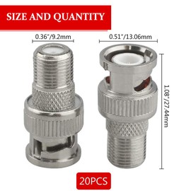 WMYCONGCONG 20 PCS BNC Male Plug to F Female Jack Adapter Coax Connector BNC to F Connector for RG6 RG59 CCTV Camera