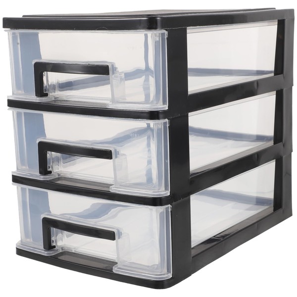 HEALLILY Three- layer Drawer Type Closet Storage Cabinet Organizer Clear Storage Shelf for home and Office (Black and Transparent)