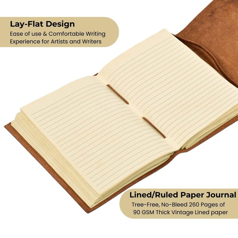 LEATHER VILLAGE Lined Vintage Paper Leather Bound Journal-260 Pages, Rustic