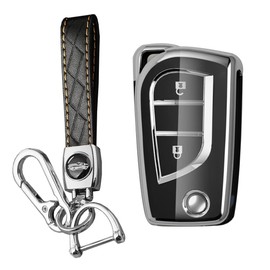 KUNIO Key Case Cover Fits Toyota Yaris Aygo Fits Peugeot 108 Fits Citroen C1 TPU Folding Car Key Case Key Case Key Case Protection 2 Buttons Black