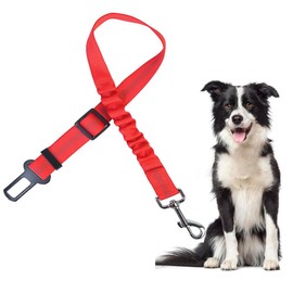FFWTPY Dog Seat Belt for Car Reflection Adjustable Reflection Elastic Shock Absorption Dog Belt with Strong Carabiner and Universal Connector (Red)