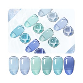 JODSONE 10ml 6 Colors Jelly Gel Nail Polish Set Ocean Blue Turquoise Gel Polish with Crystal Long Lasting All Seasons Need U V Lamp