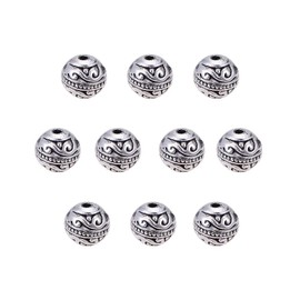 PH PandaHall 8mm Round Spacers Beads, 60pcs Tibetan Alloy Metal Charms Beads Antique Silver Metal Loose Spacer Beads for Friendship Bracelet Necklace Jewelry Making DIY Craft, Hole: 1.5mm