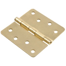 The Hillman Group 852614 4-Inch Residential Door Hinge with 1/4-Inch Round Corner Removable Pin Full Mortise, Satin Brass