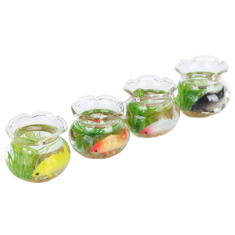 4pcs 1:12 Scale Miniature Glass Goldfish Bowl DIY Fish Bowl