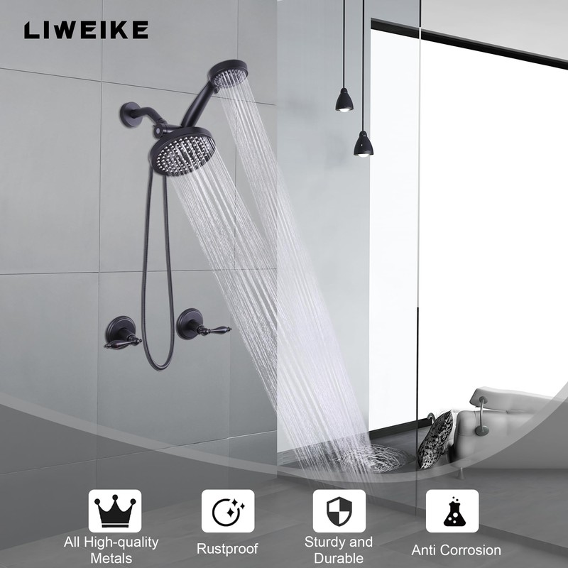 LIWEIKE Matte Black 2 Handle Shower Faucet, Two Handles Shower