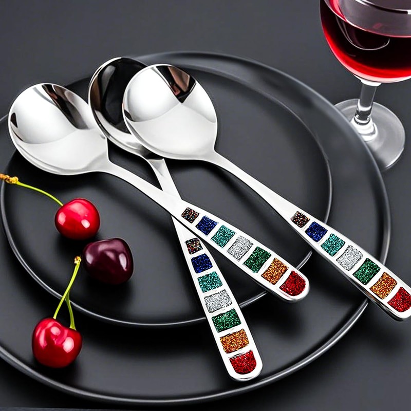 YIHOR Premium 7.24" European Soup Spoons, Stainless Steel creative colorful