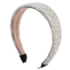 Rhinestone Padded Headband, Glitter Bejewelled Wide Hairband Headwear, Fashion Hair Accessories for Women Girls Wedding Bridal Party(Silver)