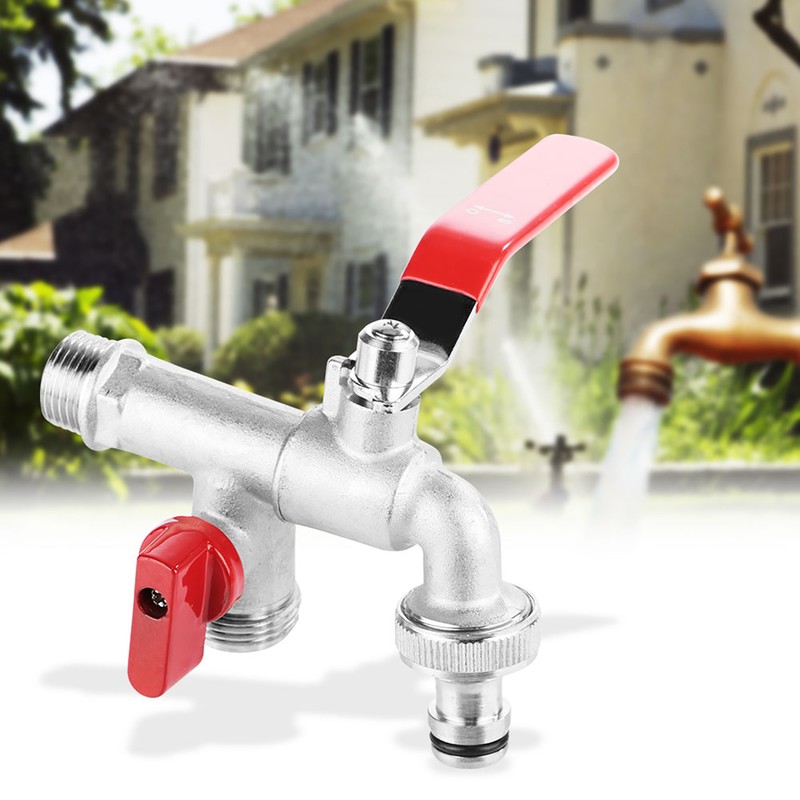 90 Degree Double Valve Water Tap 1/2" Brass Faucet Home