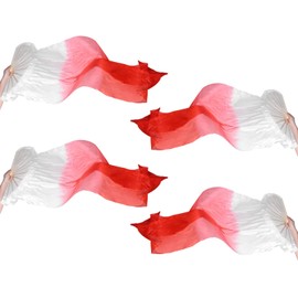 PATIKIL Belly Dance Silk Fan Veil 71", 2 Pair (Left+Right) Women Long Folding Dance Fan Wood Fan for Dance Performance, White Gradient Red