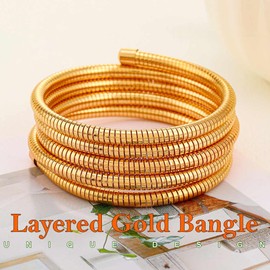 ACEDRE Gold Stackable Bangle Set Chunky Pearl Stretch Bracelets Layered Elastic Bangle Cuff 2PCS for Women, One Size, Alloy, no gemstone