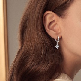 EONFUN Moissanite Four Leaf Clover Hoop Earrings for Women 925 Sterling Silver 0.8CTTW D Color VVS1 Drop Earring with GRA Certificate (Silver)