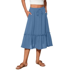 Witsmile Womens Skirts Midi Length with Pockets Flowy Skirts for Women Trendy Summer Beach Cover-Ups(Blue,M)