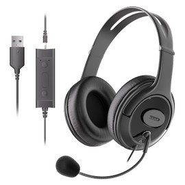 WEINYWCN 108DU Wired Computer Headset with Microphone, USB+3.5mm Port for PC/Laptop/Tablet/iOS/Andriod, USB Headset with Microphone Noise Cancelling for Work and Home.