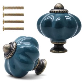 Cionyce 12 Pack Teal Pumpkin Knobs Ceramic Cabinet Knobs Retro Dresser Knobs Vintage Drawer Knobs Pulls for Vanity, Closet