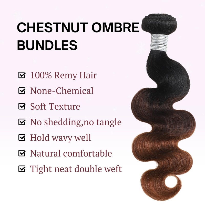 ANMETAN Dark Brown Ombre Body Wave Bundles Human Hair, Thick