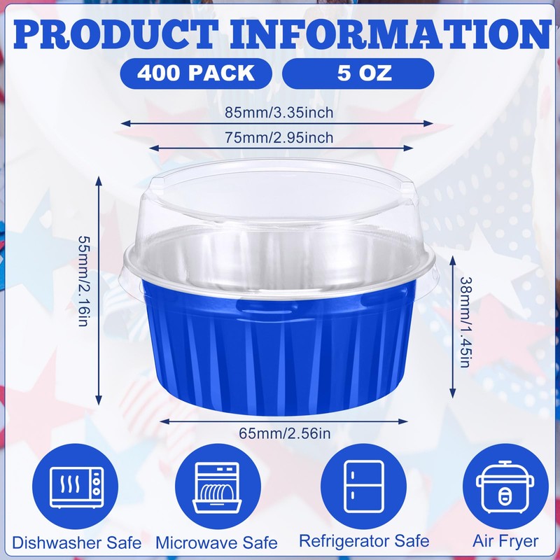 Gejoy 400 Pcs Aluminum Foil Baking Cups with Lids 5