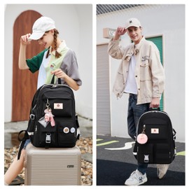 Backpack for Women Men Kids Girls Elementary Middle School Bag Large College Bookbags Purse Laptop Backpacks 16 inch Anti Theft Travel Daypack Casual Rucksack Teens Students Schoolbag-Black