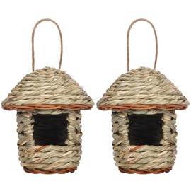 2 Pack Grass Bird Houses for Outside, Natural Grass Hand Woven Hummingbird Houses for Outside Hanging for Nesting, Wren Finch Birdhouse for Garden Patio Lawn Office Indoor Outdoor