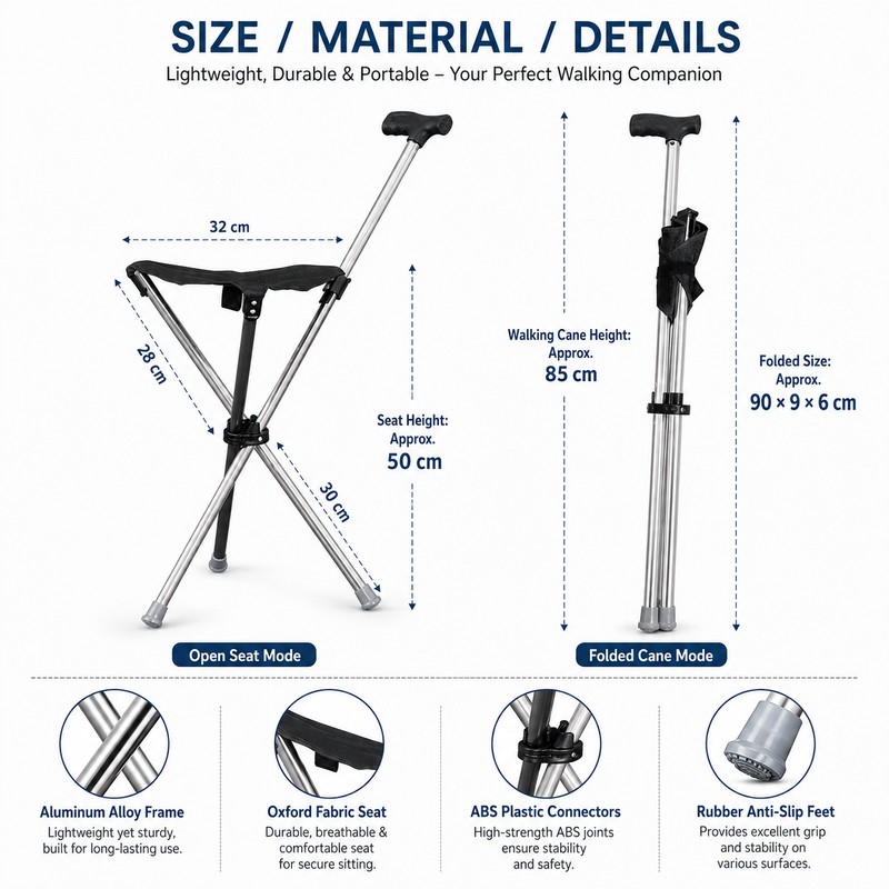 Folding Cane Seat for Outdoor Walking – Lightweight Walking Stick