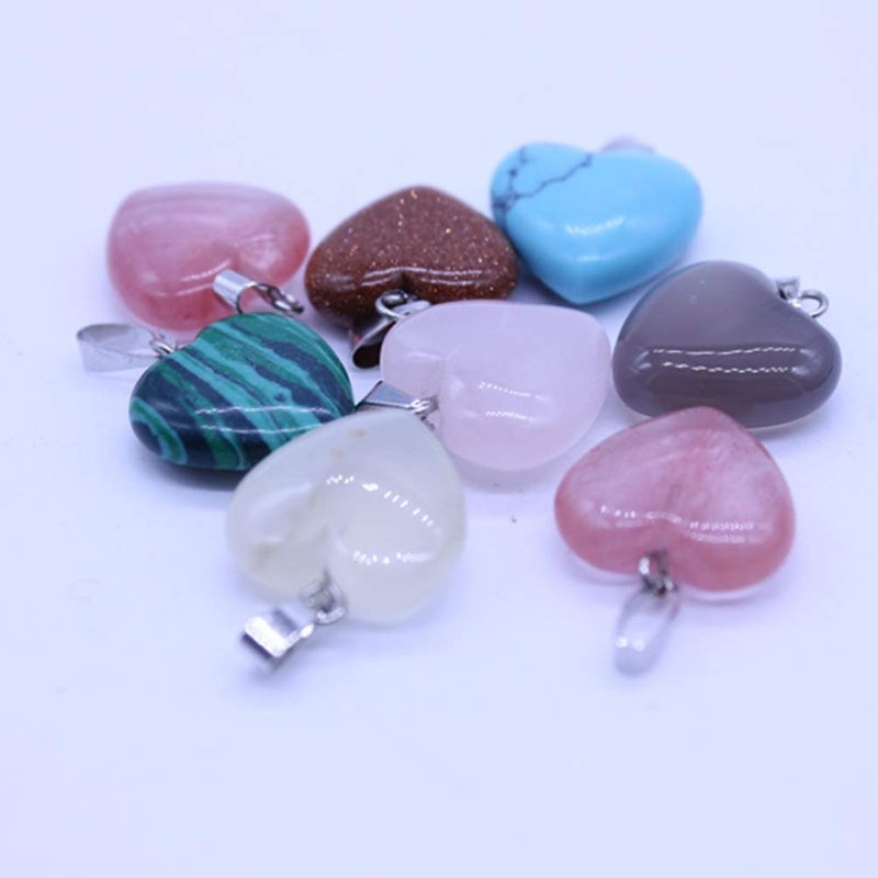 OHPHCALL Natural Stone Heart Pendants Necklace Accessories Jewelry Crafting Set