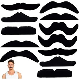 LiJuanWang Falscher Schnurrbart zum Aufkleben,12 Stücke Fake Bart Schwarze False Schnurrbärte,für Erwachsene Kinder für Maskerade Party,Geburtstagsfeier,Kostüm und Performance